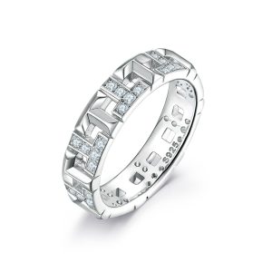 925 Sterling Silver Wide Hollow T Letter Ring for Women Niche Design with Lab Diamond Trendy Style for Anniversary Weddings