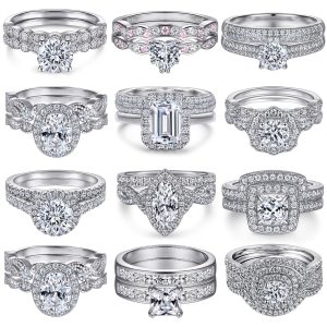 Luxury Lab Diamond Original Silver 3 Piece Wedding Ring Set 925 Sterling Silver for Couples Set and Engagement