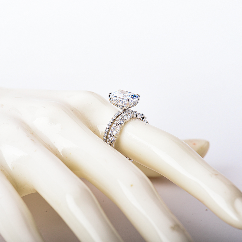 IGI GIA Certified S925 Sterling Silver Super Sparkling Ice Flower Cut Lab Diamond Ring Set - Image 6