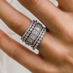 GIA IGI-certified 925 Sterling Silver Slightly Set Lab-grown Diamond Full Diamond Set Ring