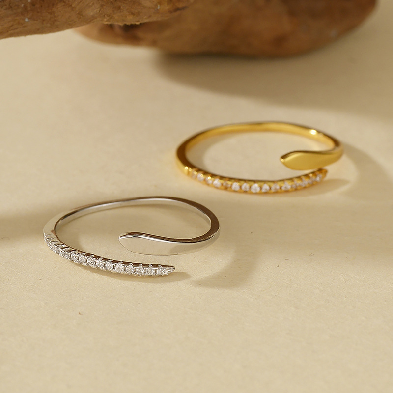 S925 Sterling Silver Micro-Inlaid Snake Ring Fine Jewelry Adjustable Fashion Personality Design Lab Diamond Ring - Image 6