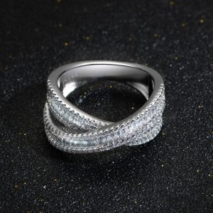 S925 Sterling Silver Cross Full Diamond Double Layer Ring Advanced Sense Design Fine Rings Lab Diamond Ring