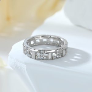 925 Sterling Silver Wide Hollow T Letter Ring for Women Niche Design with Lab Diamond Trendy Style for Anniversary Weddings