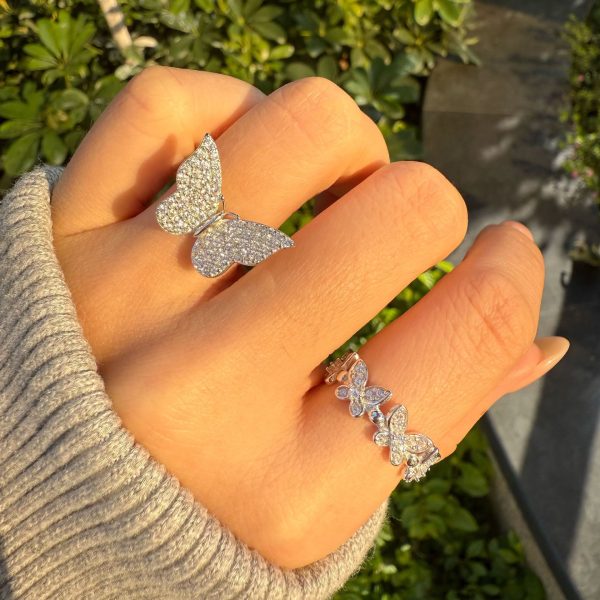 Butterfly Lab Diamond Women's Rings Light Luxury White Gold Ins Hipster Custom Wedding Jewelry Cross Pattern Inlay Certified - Image 3