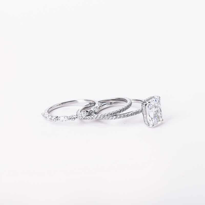 IGI GIA Certified S925 Sterling Silver Super Sparkling Ice Flower Cut Lab Diamond Ring Set - Image 5