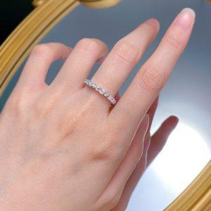 New Fashion Rectangular Car Flower Cutting Row Drill Lab Diamond Trendy Style Ring Rhodium Plated Jewelry for Anniversary