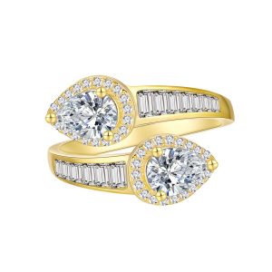 5*7 Live Mouth Fashion Ring Trendy Drop-Shaped Lab Diamond with S925 Silver Plating 14K Gold for Anniversary