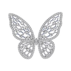 Wholesale Fine Sterling Silver Lab Diamond Ring New Butterfly Personality Exaggerated Wide Edition Rhodium Plated