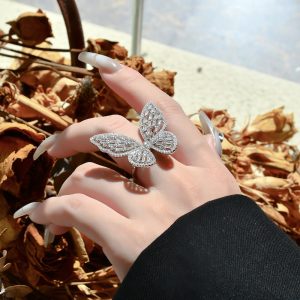 Wholesale Fine Sterling Silver Lab Diamond Ring New Butterfly Personality Exaggerated Wide Edition Rhodium Plated