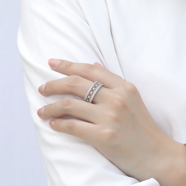 925 Sterling Silver Jewelry Set Women's Small Necklace Ring-Semi-Circular Lab Diamond-3-Piece Geometry Shape - Image 5