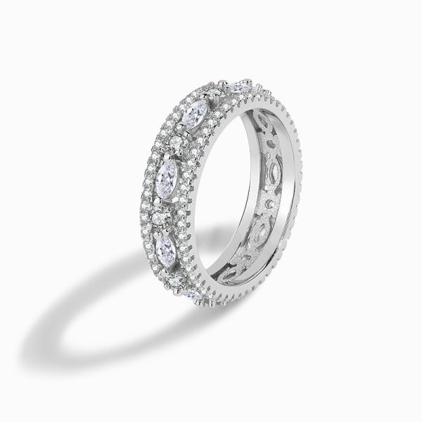 Retro Women's Micro Finger Ring Full Circle Diamond & Hollow White Lab Diamond Double Row Classic Style Ring