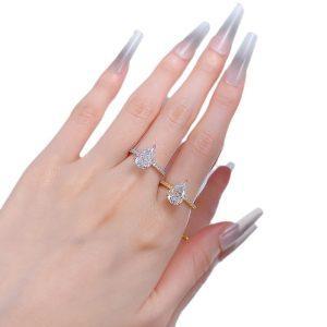 S925 White Ice Flower Cut Pear Gemstone Ring 7*11mm Rhodium Plated Lab Diamond Water Drop Design for Anniversary